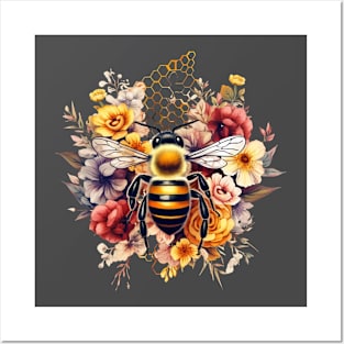 floral honey bee Posters and Art